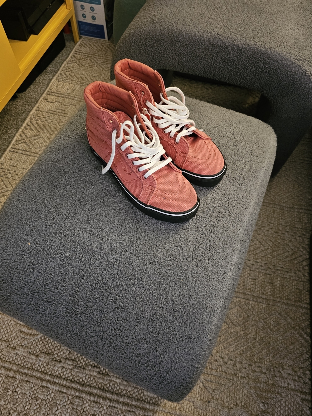 Vans Kids High-Top Canvas Sneakers in Coral Pink with White Laces